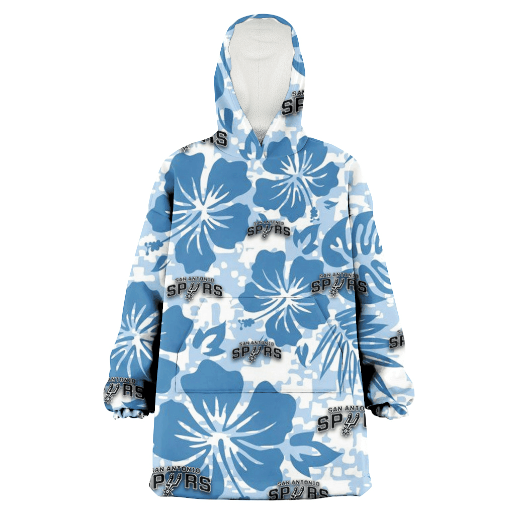 San Antonio Spurs Blue Hibiscus Blue Leaves Vintage Background 3D Printed Hoodie Blanket Snug Hoodie