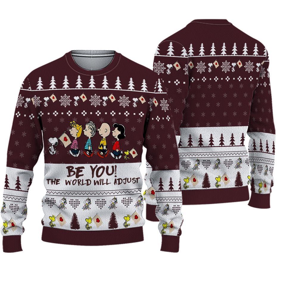 Onlytee - Featured Product - Be You: The World Will Adjust Snoopy Ugly Christmas Sweater For Men & Women Christmas Gift Sweater Bh614