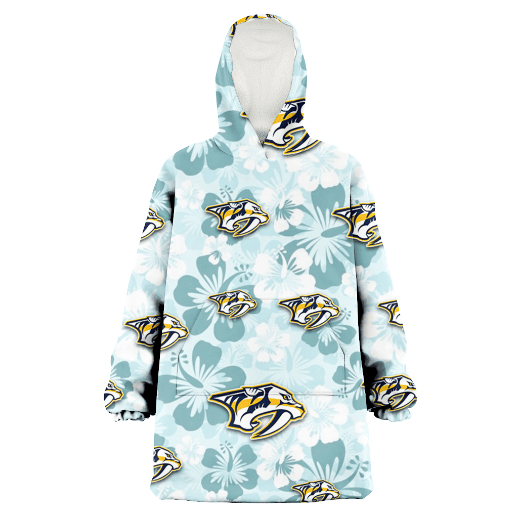 Nashville Predators Pale Turquoise Hibiscus Light Cyan Background 3D Printed Hoodie Blanket Snug Hoodie