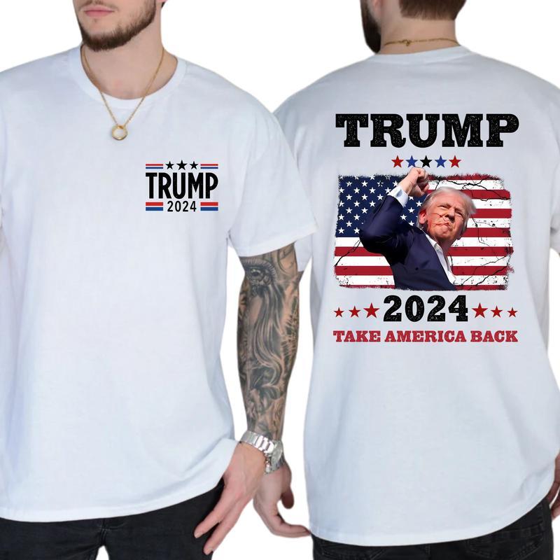 2-Side TRUM SHOT T-SHIRT Trum 2024 Take America Back Shirt, Trum Bulletproof 2024, Funny Tee, Gift For Men, Casual Menswear, Classic Cotton Top, Soft Fabric Shortsleeve Shirt