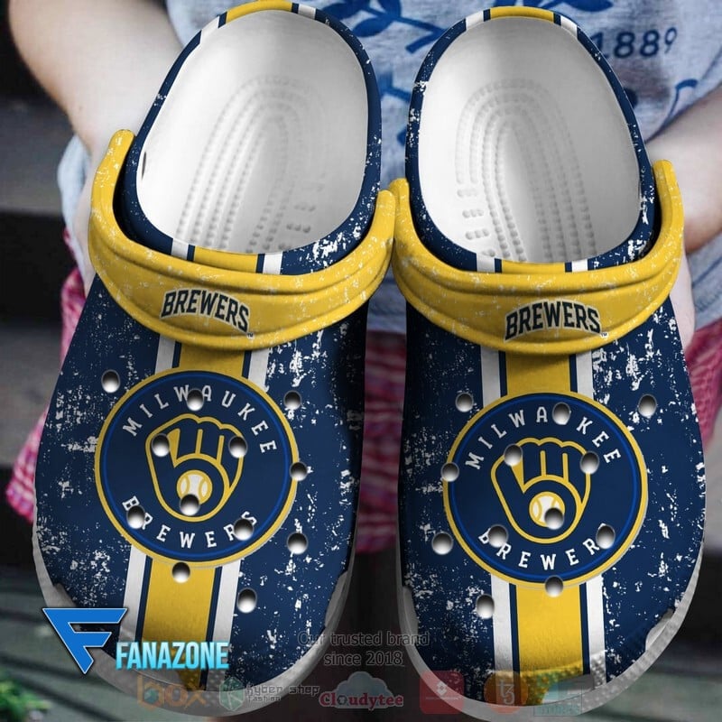 Milwaukee Brewers Logo Baseball MLB Yellow Sander Blue Crocss Classic Clogs Shoes Ver815