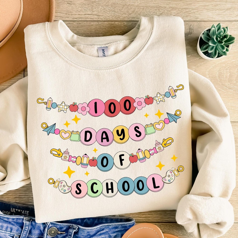 100 Days Of School Bracelet Shirt, Teacher 100 Days Of School Outfit, Celebrate 100Th Day, Funny Teacher Student Shirt, Gift For Teacher Epictee Livingtee
