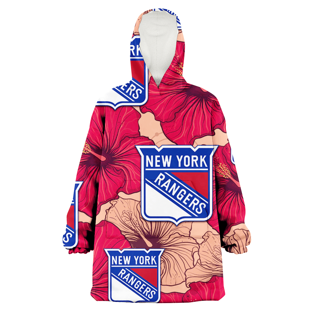 New York Rangers Red Beige Hibiscus Beige Background 3D Printed Hoodie Blanket Snug Hoodie