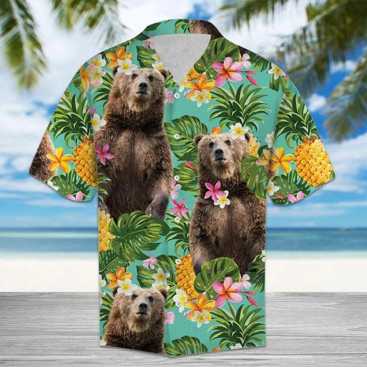 Bear And Pineapple Hawaiian Shirt For Men And Woman, Hawaii Bear Aloha Shirts, Bear Lovers Hawaiian Shirt