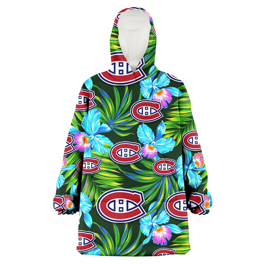 Montreal Canadiens Electro Color Hibiscus Black Background 3D Printed Hoodie Blanket Snug Hoodie