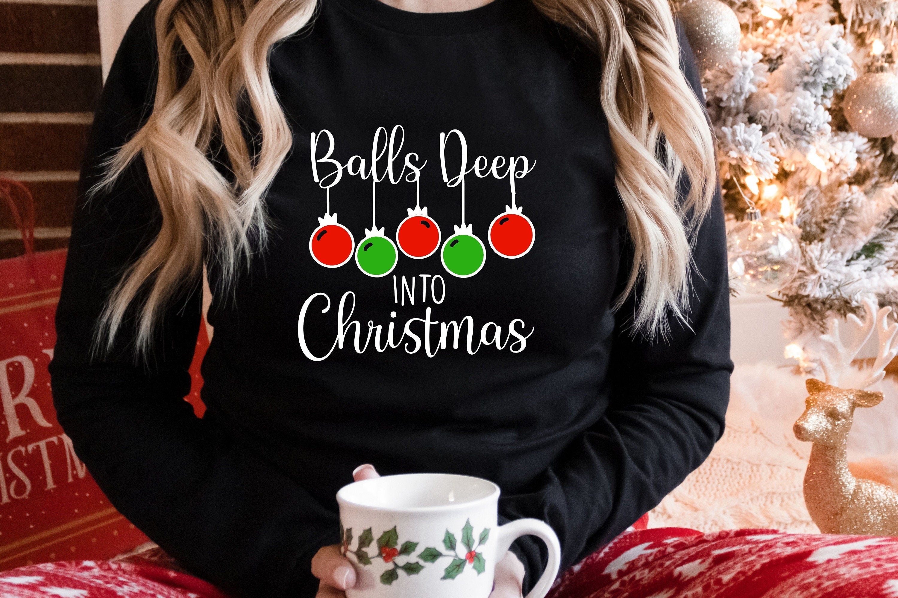 Teeensemble Style - Balls Deep, Funny Christmas Sweater, Couple Sweatshirt, Christmas Shirt For Her, Christmas Gift For Him, Merry Christmas Hoodie