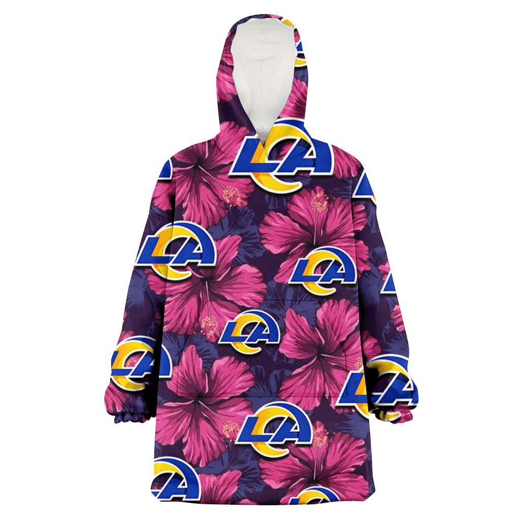 Los Angeles Rams Plum Vilolet Hibiscus Dark Navy Leaf Black 3D Printed Hoodie Blanket Snug Hoodie