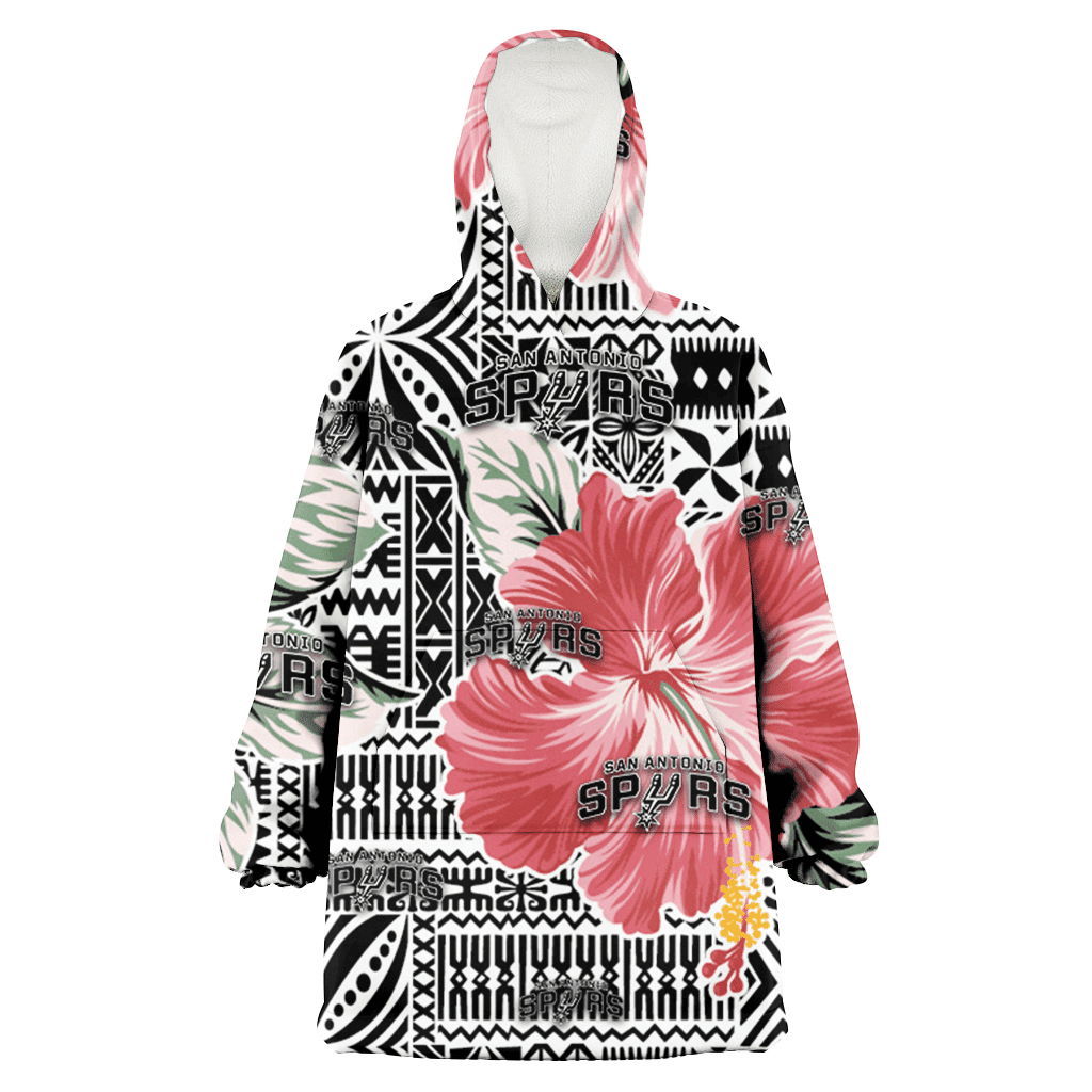 San Antonio Spurs Pink Hibiscus Black Pattern White Background 3D Printed Hoodie Blanket Snug Hoodie