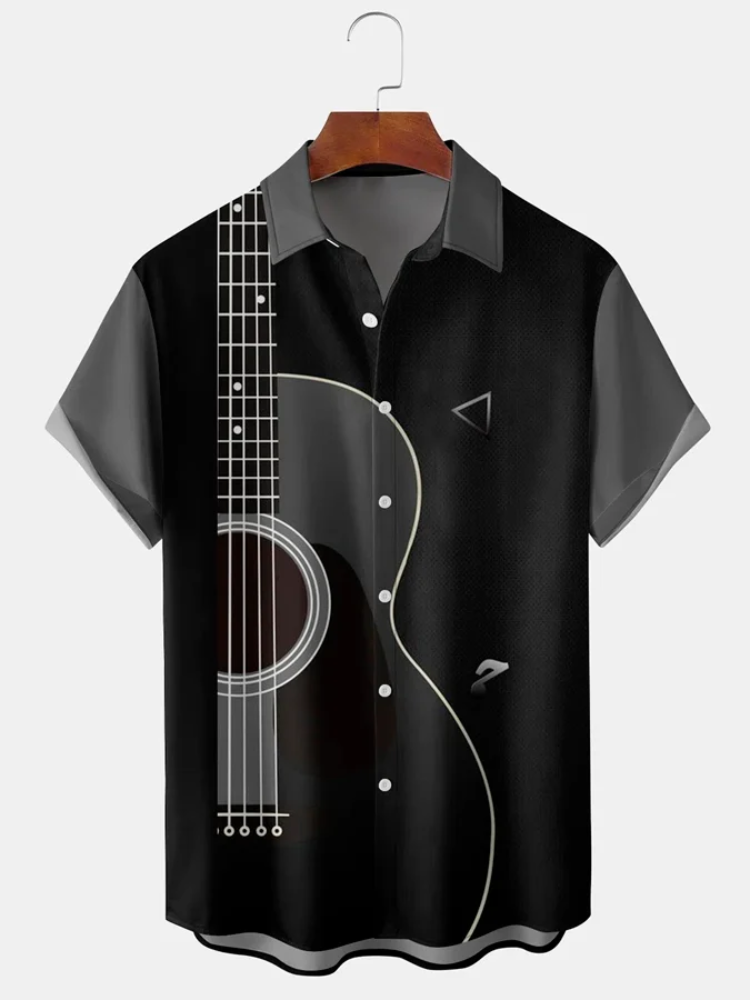 Men’S Music Guitar Print Loose Casual Hawaiian Shirt, Guitar Lover Gifts