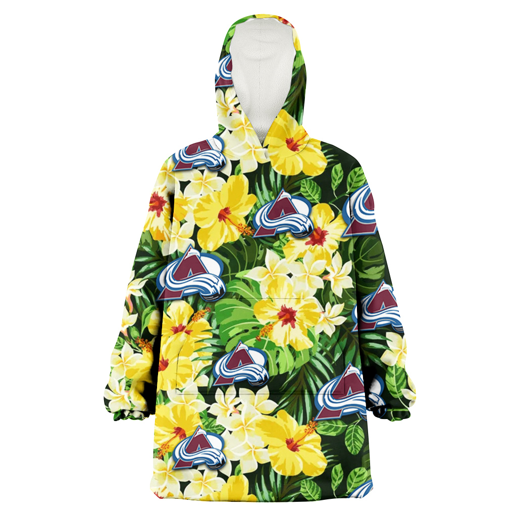 Colorado Avalanche Yellow Hibiscus Tropical Green Leaf Black Background 3D Printed Hoodie Blanket Snug Hoodie