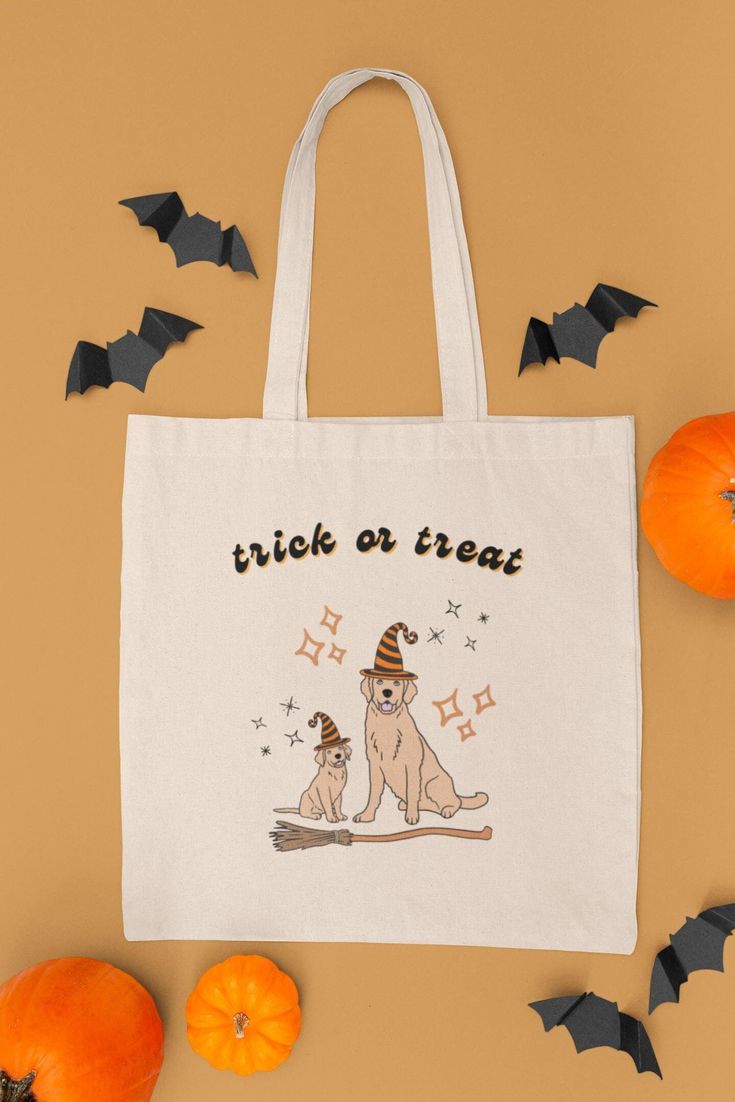 Halloween Trick or Treat Puppy Pumpkin Fall Kids Cotton Canvas Tote Bag, Best Tote Bags Ideas, Cute Tote Bags Ideas, Tote Bag Design Ideas, Girls Tote Bag, Best Canvas Tote Bags Ideas