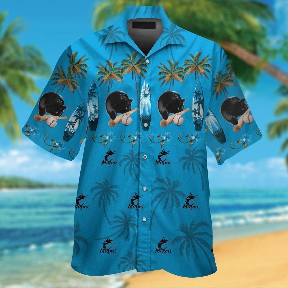 Miami Marlins Short Sleeve Button Up Tropical Hawaiian Shirt Ver08