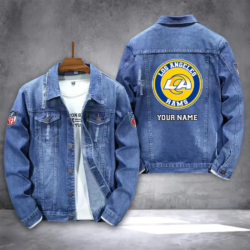 Los Angeles Rams NFL Team Name Personalized Back Logo Blue Denim Jacket