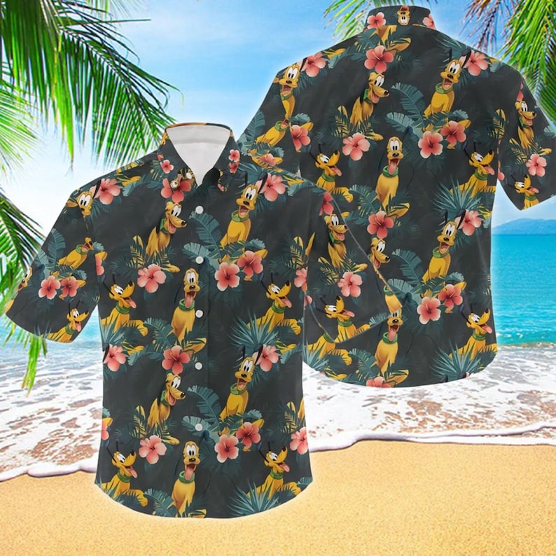Famous Animated Dog 3D All Over Printed Hawaiian Shirt, Floral Dog Shirt, Summer Vacation Shirt, Cute Tropical Dog Beach Shirt, Hawaii Shirt
