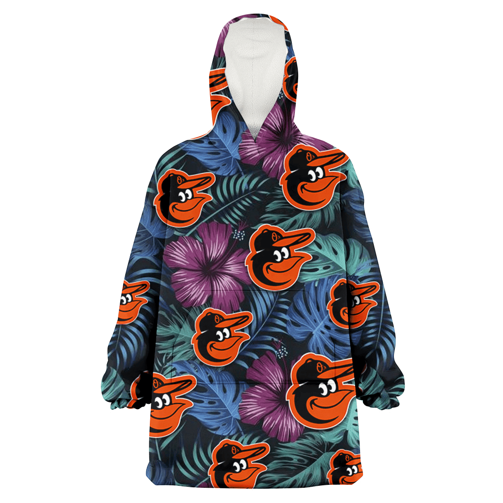 Baltimore Orioles Dark Magenta Green Leaf Black Background 3D Printed Hoodie Blanket Snug Hoodie