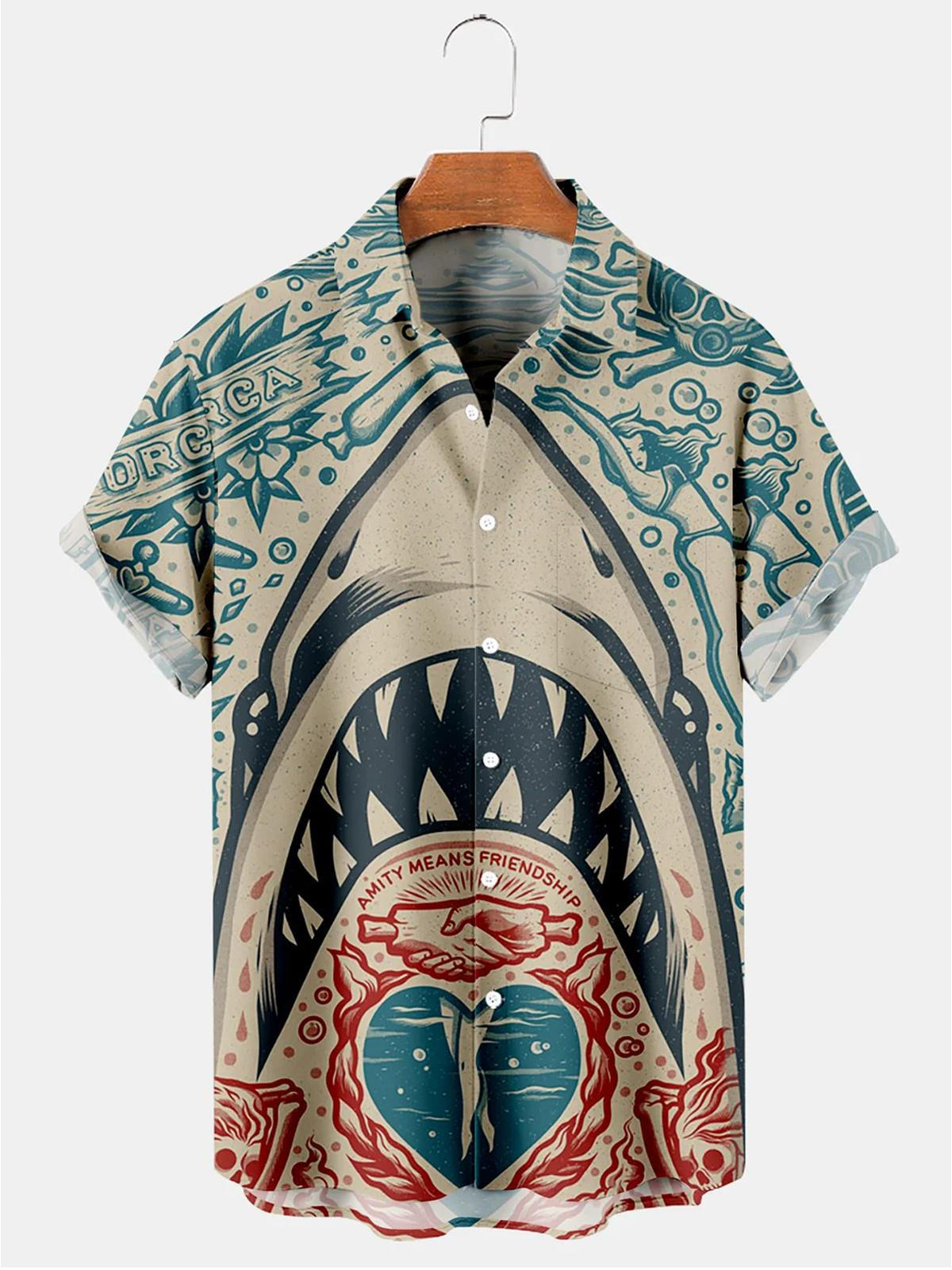 Hawaiian Vintage Shark Print Men’S Hawaiian Shirt, Independence Day Hawaiian Shirt