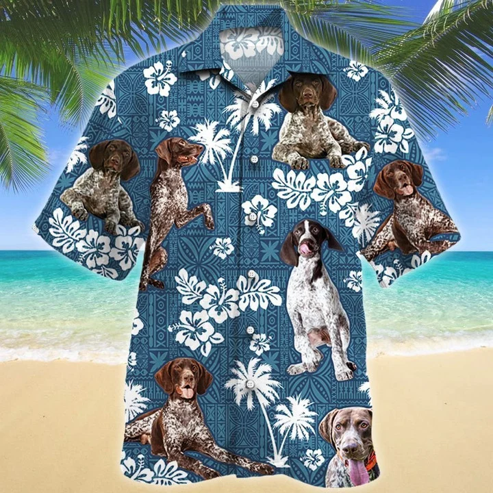 German Shorthaired Pointer Blue Tribal Hawaiian Shirt, Short Sleeve Hawaiian Aloha Shirt For Men