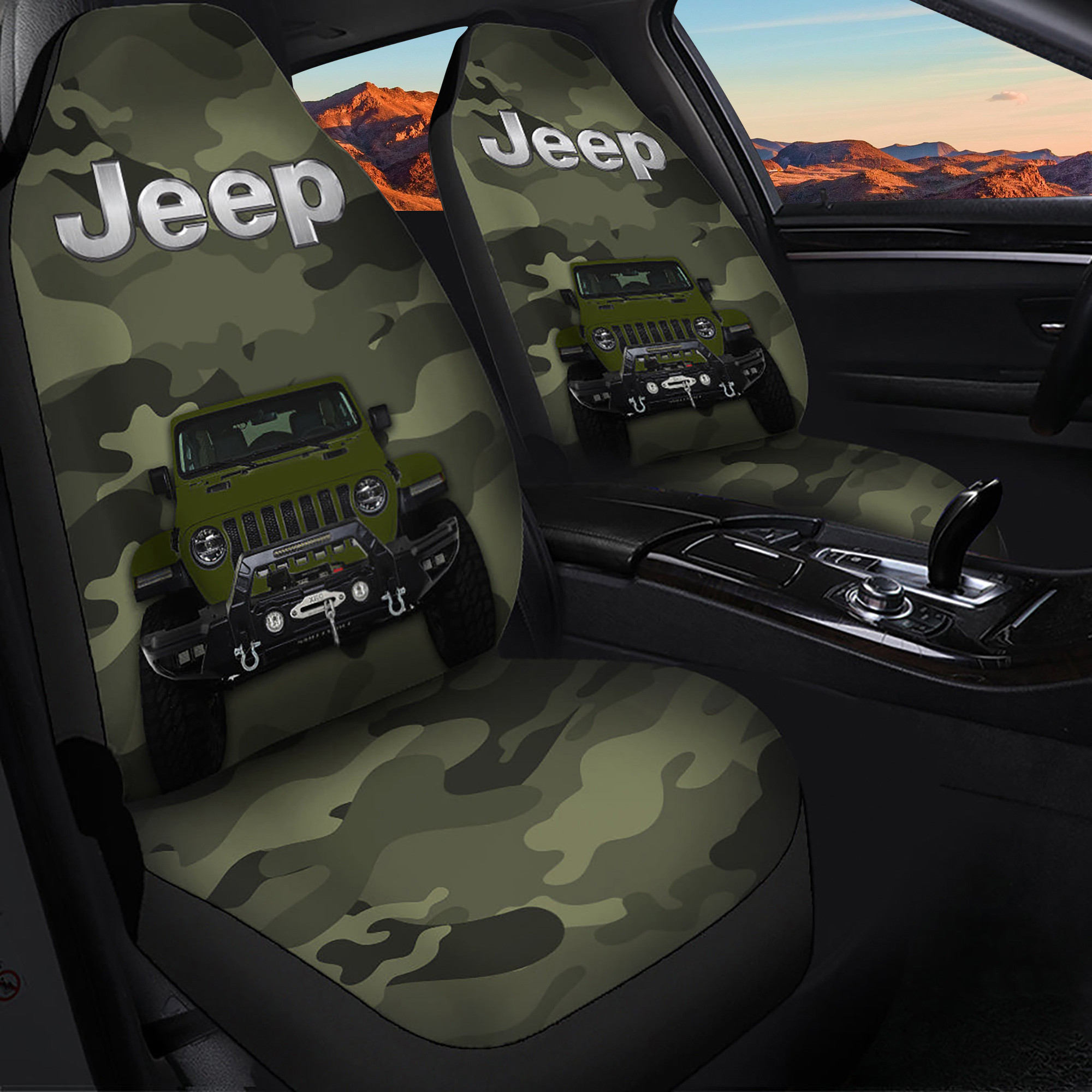 Green Jeep Camouflage Premium Custom Logo Car Seat Cover Decor Protectors CSC7438