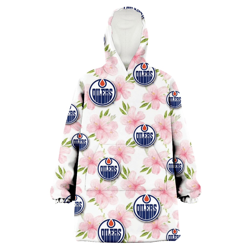 Edmonton Oilers Light Pink Hibiscus White Background 3D Printed Hoodie Blanket Snug Hoodie