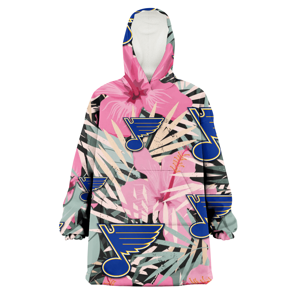 St. Louis Blues Light Pink Hibiscus Pale Green Leaf Black Background 3D Printed Hoodie Blanket Snug Hoodie