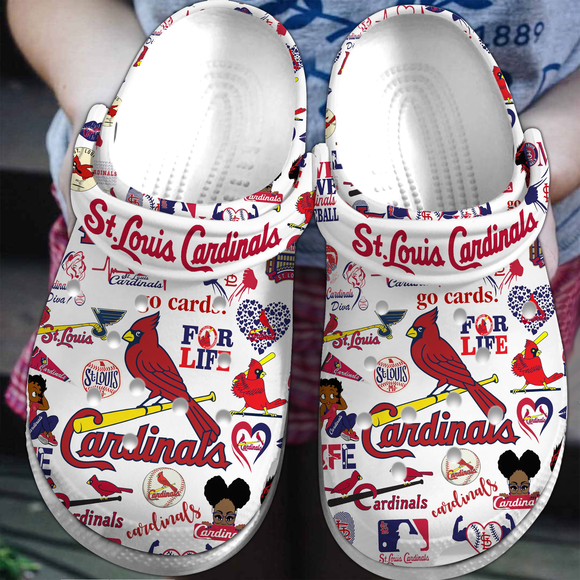 St. Louis Cardinals Logo Baseball MLB Cheer Mascot Full White Crocss Classic Clogs Shoes Ver216