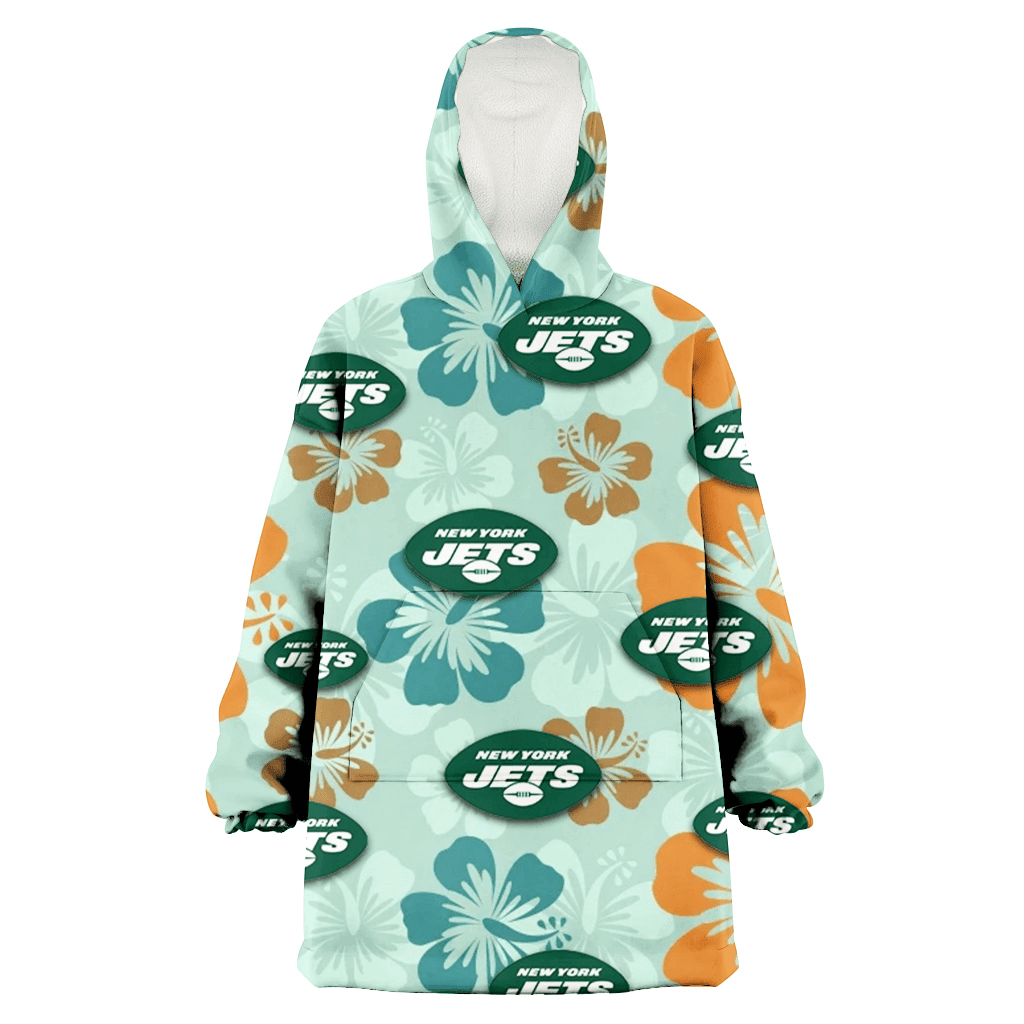 New York Jets Orange Green Hibiscus Pale Green Background 3D Printed Hoodie Blanket Snug Hoodie