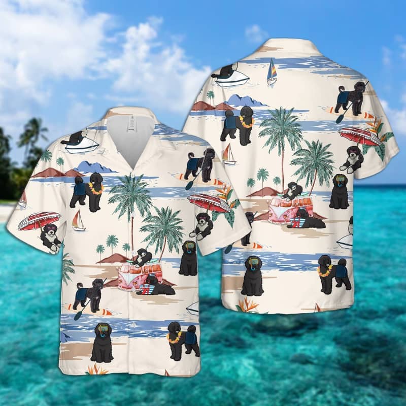 Portuguese Water Dog Summer Beach Hawaiian Shirt, Dog Beach Short Sleeve Hawaiian Shirt