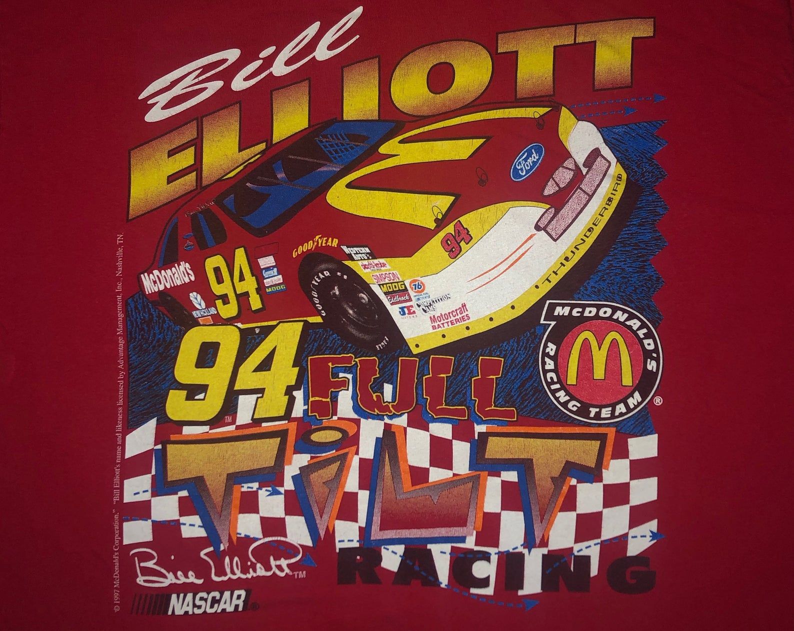 Vintage 90S Bill Elliot Nascar T Shirt 1997 Mcdonalds Race Team 1990S Auto Racing