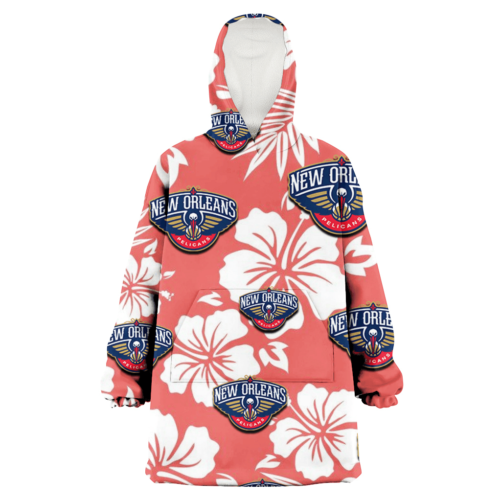 New Orlean Pelicans White Hibiscus Salmon Background 3D Printed Hoodie Blanket Snug Hoodie