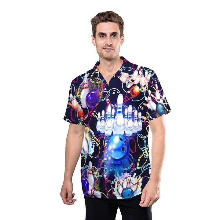 3D All Over Printed Hawaiian Shirt With Bowling Pattern, Bowling Hawaii Aloha Shirt Men Women