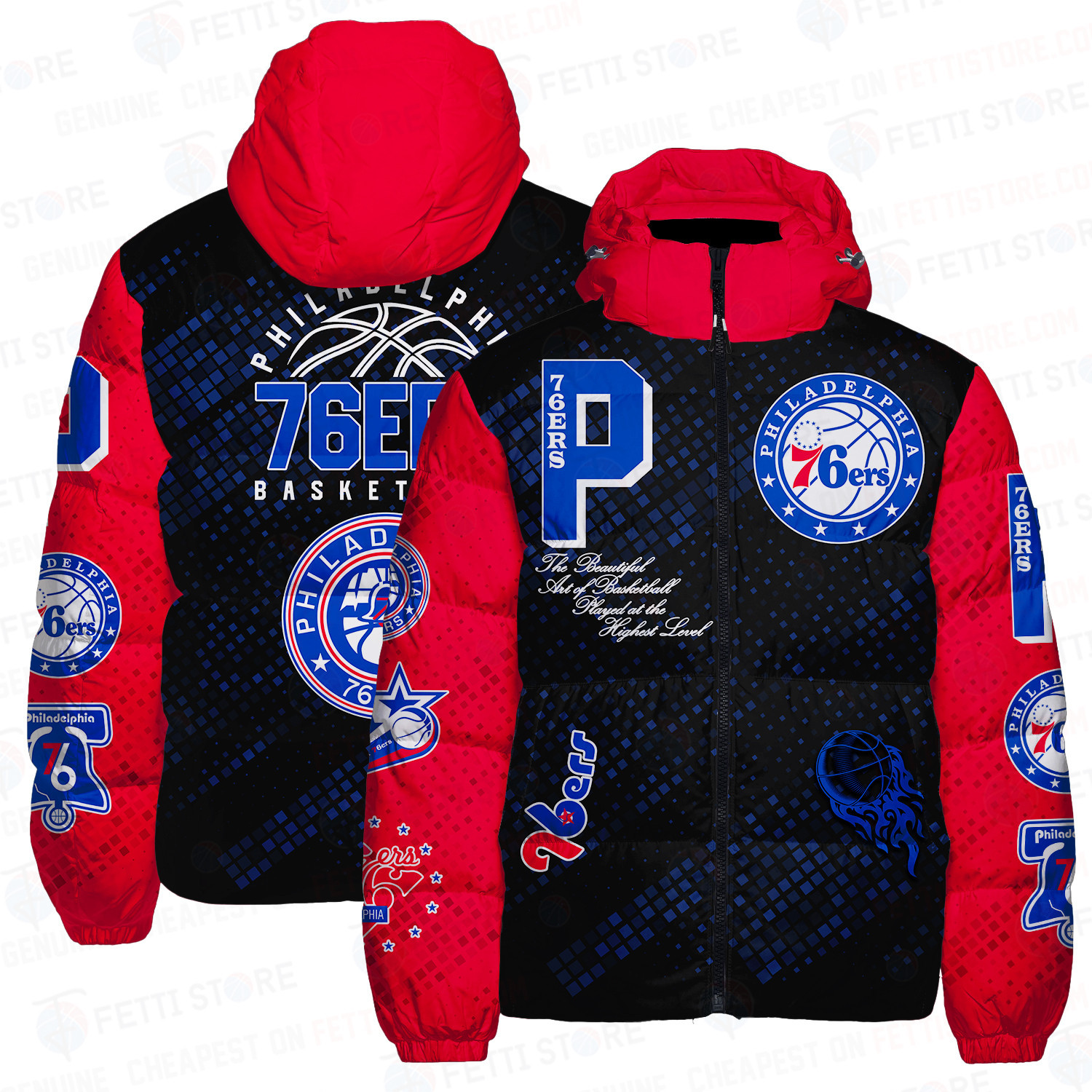 Philadelphia 76ers National Basketball Association AOP Unisex Puffer Jacket Down Jacket SH