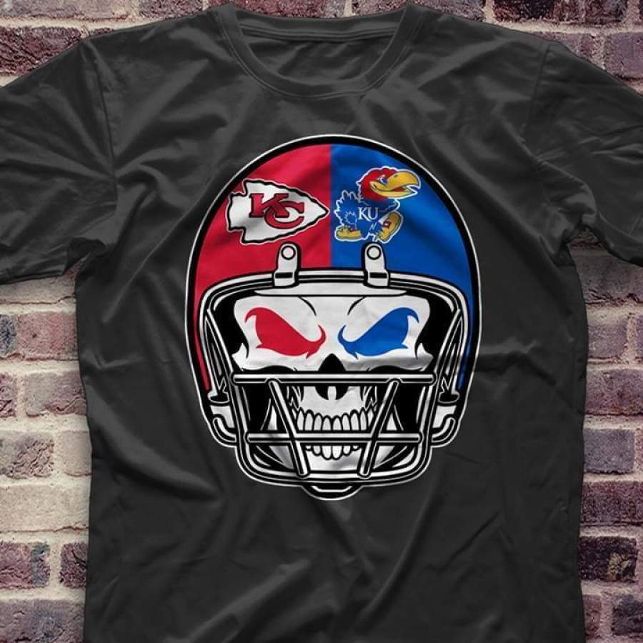 Skull Helmet Kansas City Chiefs Kansas Jayhawks T Shirt Trending Funny Gift Tshirt