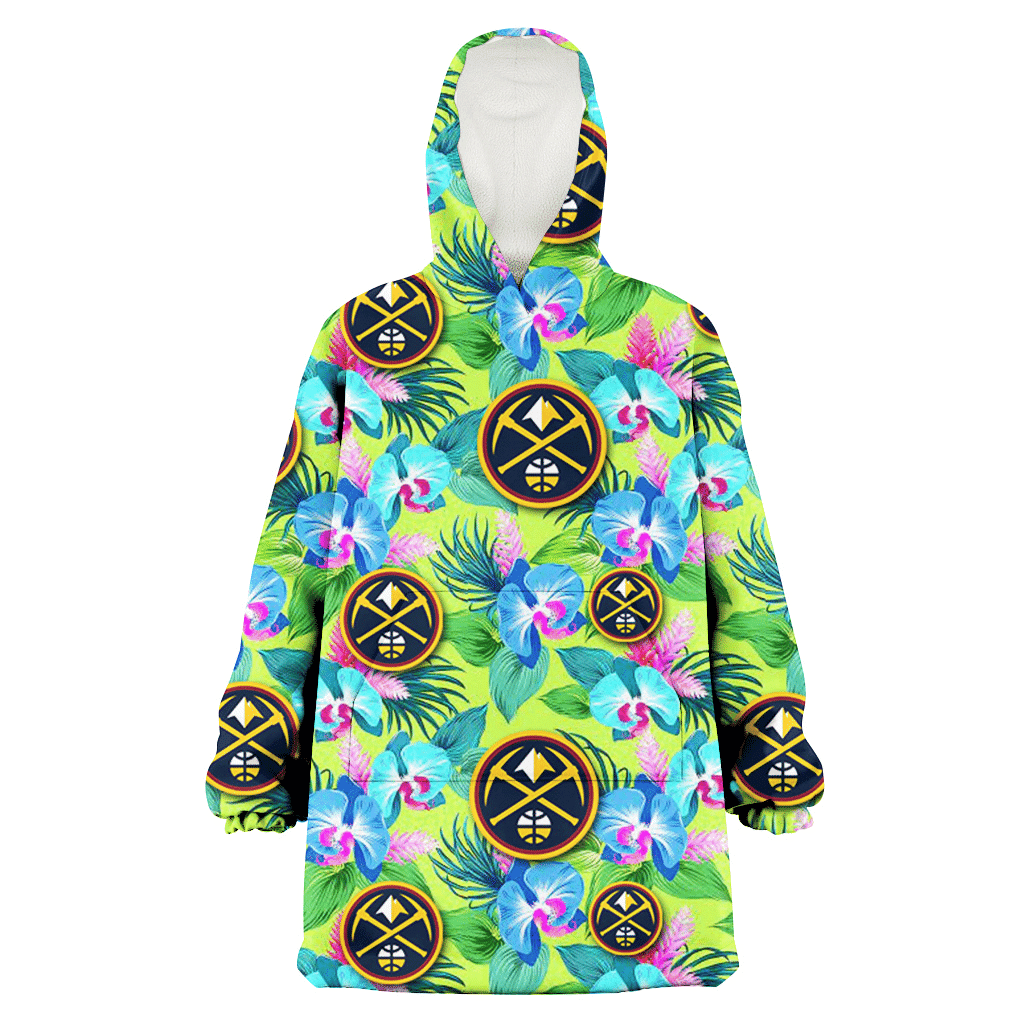 Denver Nuggets Blue Orchid Green Pink Leaf Green Background 3D Printed Hoodie Blanket Snug Hoodie