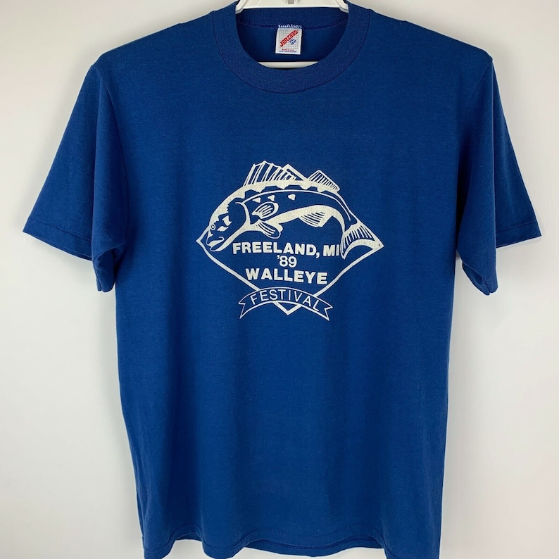 Walleye Festival Vintage 80s T Shirt Freeland Michigan Fishing Fisherman