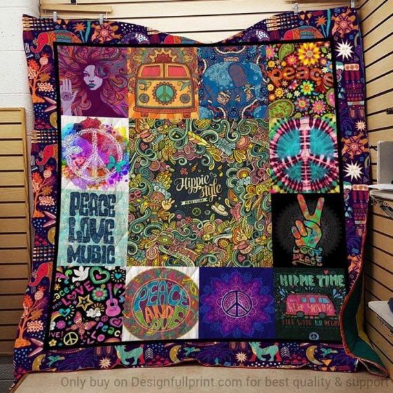 Hippie Style Peace Love Music Quilt  &hellip;