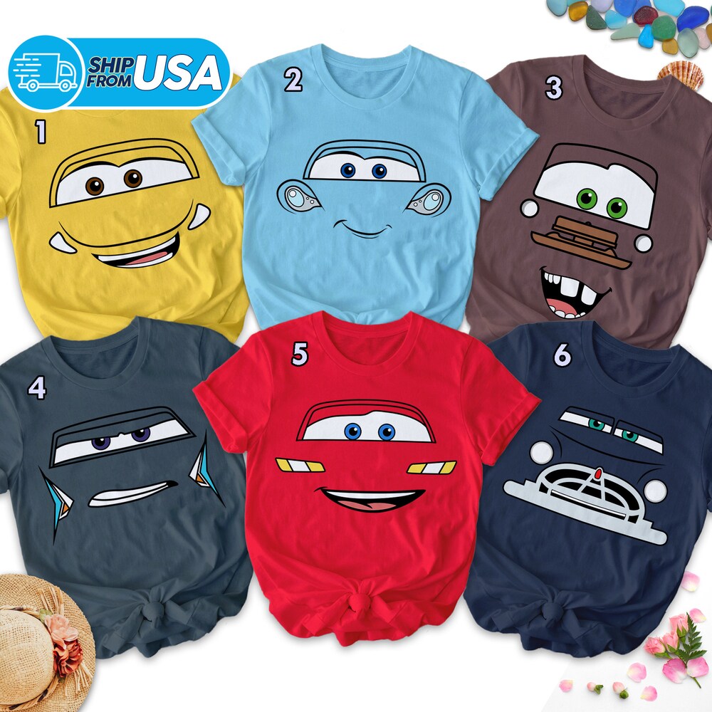 Peckshirt  Funny Cars Face Outline Family Matching Shirt, Cars Group Shirt, Family Vacation, Cars Birthday Crew Shirt, Car Lover Tee - Print In Your Way