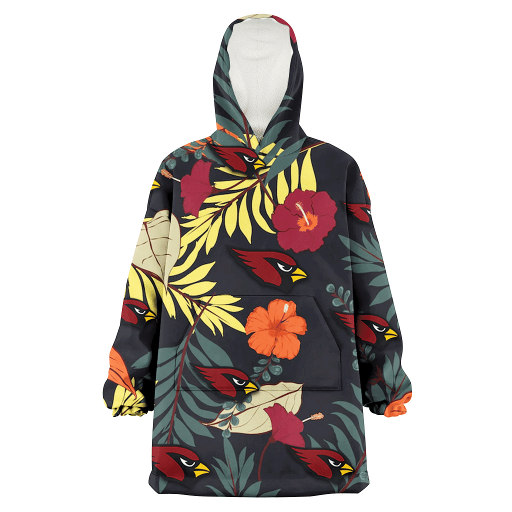 Arizona Cardinals Red And Orange Hibiscus Black Background 3D Printed Hoodie Blanket Snug Hoodie