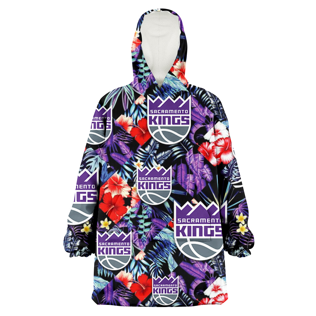 Sacramento Kings Red Hibiscus Caro Black Background 3D Printed Hoodie Blanket Snug Hoodie