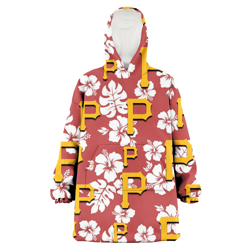 Pittsburgh Pirates White Hibiscus Indian Red Background 3D Printed Hoodie Blanket Snug Hoodie