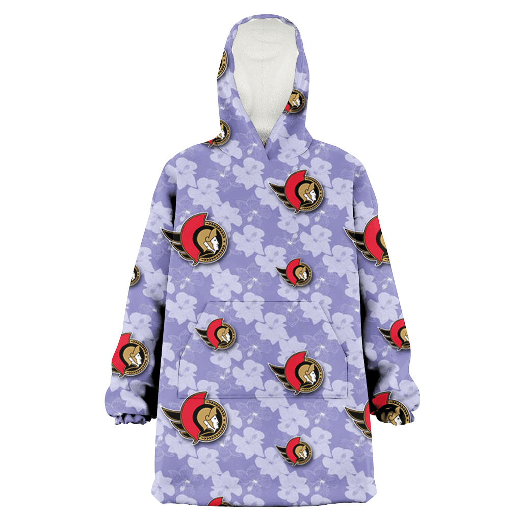 Ottawa Senators Light Purple Hibiscus Pattern Stripe Powder Purple 3D Printed Hoodie Blanket Snug Hoodie