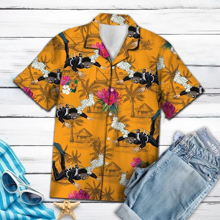 All About Scuba Diving Tropical Flowers Hawaiian Shirt