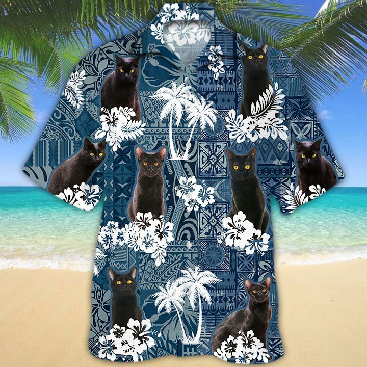 Bombay Hawaiian Shirt For Summer, Black Cat Hawaiian Shirt, Hawaii Cat Shirt, Animal 3D Hawaii Shirt