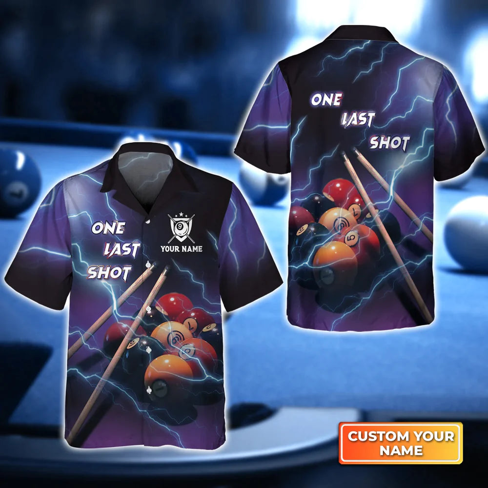 One Last Shot Billiard 9 Ball Thunder Lightning 3D Hawaiian Shirt, Billiard Team Shirt, Billiard Shirt For Men And Women