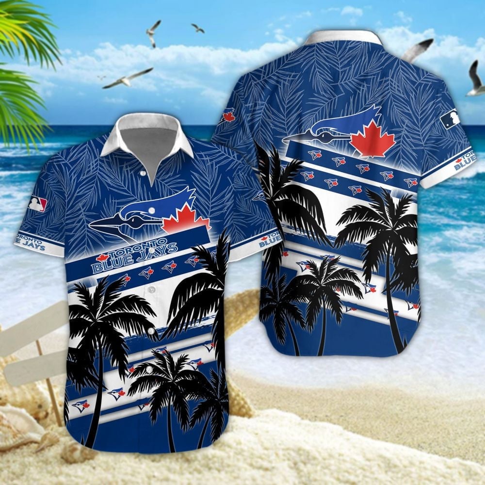 Toronto Blue Jays Mlb Black Palm Trees And Team Logo 3D Hawaiian Shirt