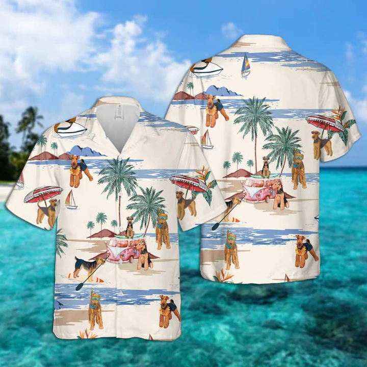 Airedale Terrier Summer Beach Hawaiian Shirt, Hawaiian Shirts For Men, Hawaiian Shirts For Men, Aloha Beach Shirt