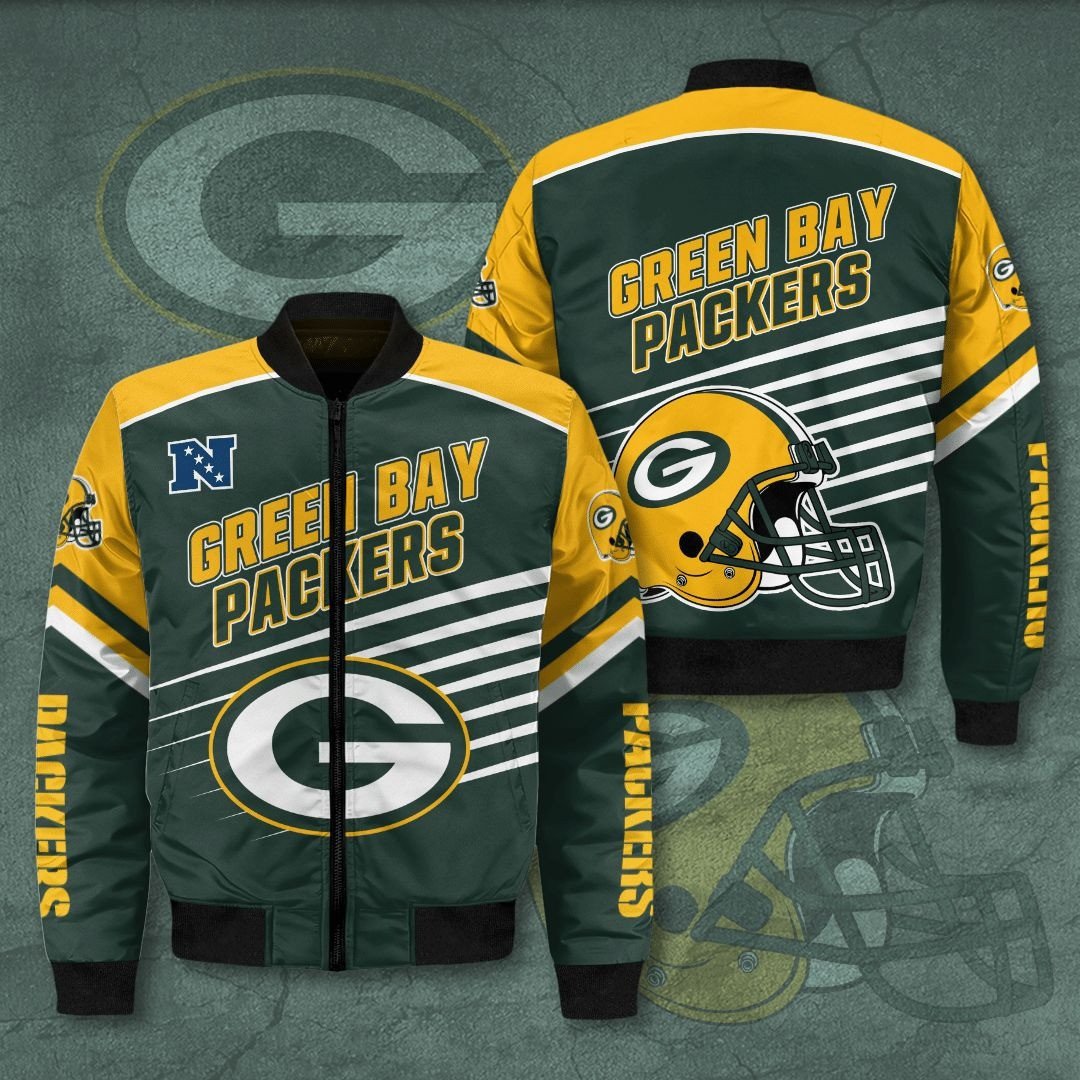 Green Bay Packers White Stripes 3D Bomber Jacket