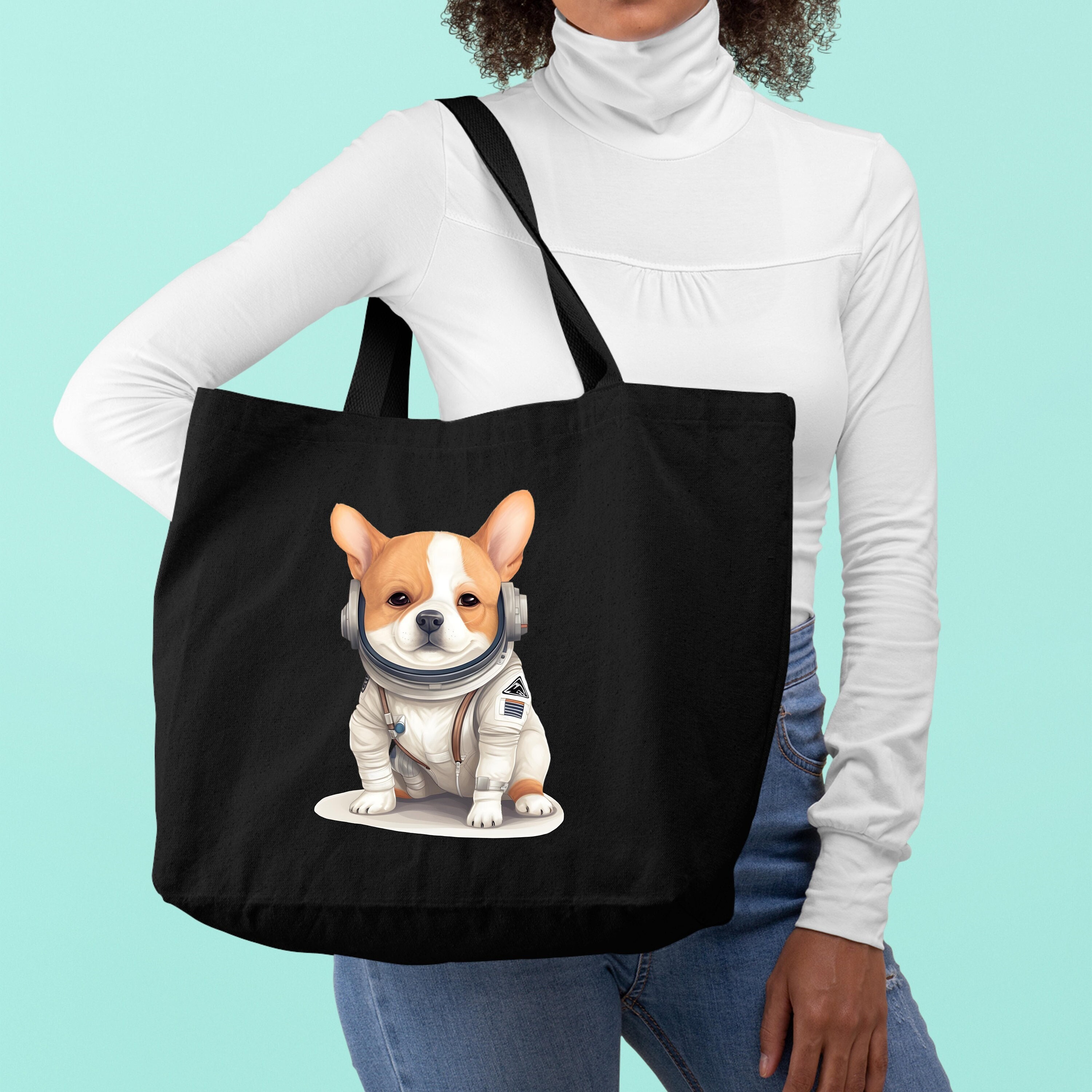 Astronaut Dog Tote Bag, Cute Dog Tote Bag, Astronaut Dog in Space Tote Bag, Canvas Tote Bag, Women Shoulder Bag, Unique Gift for Pet Owner