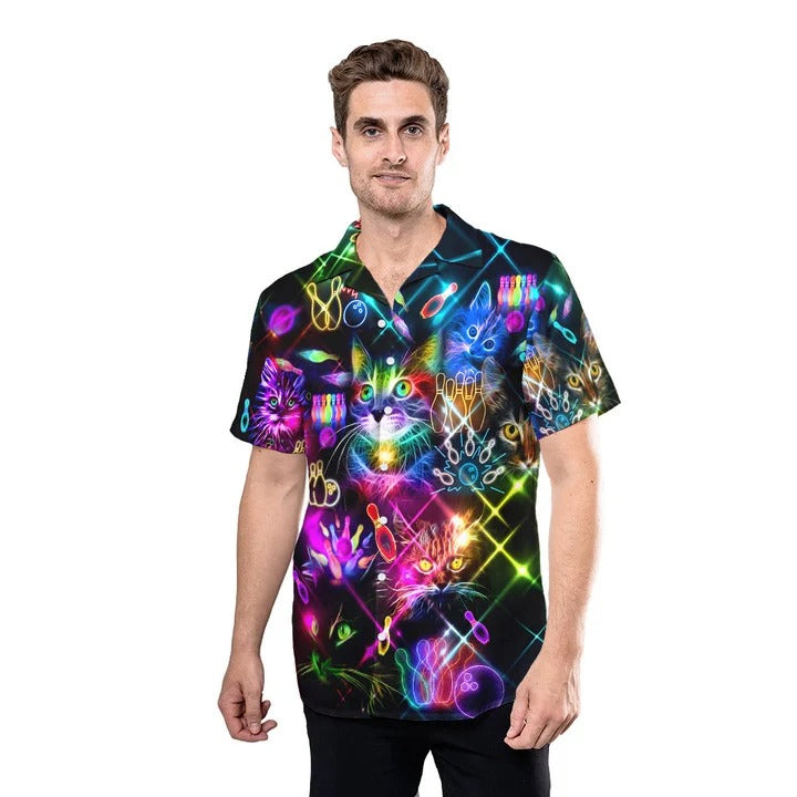 Cute Bowling Hawaiian Shirts, Rolling With My Cat Bowling Hawaii Shirt For Men Women