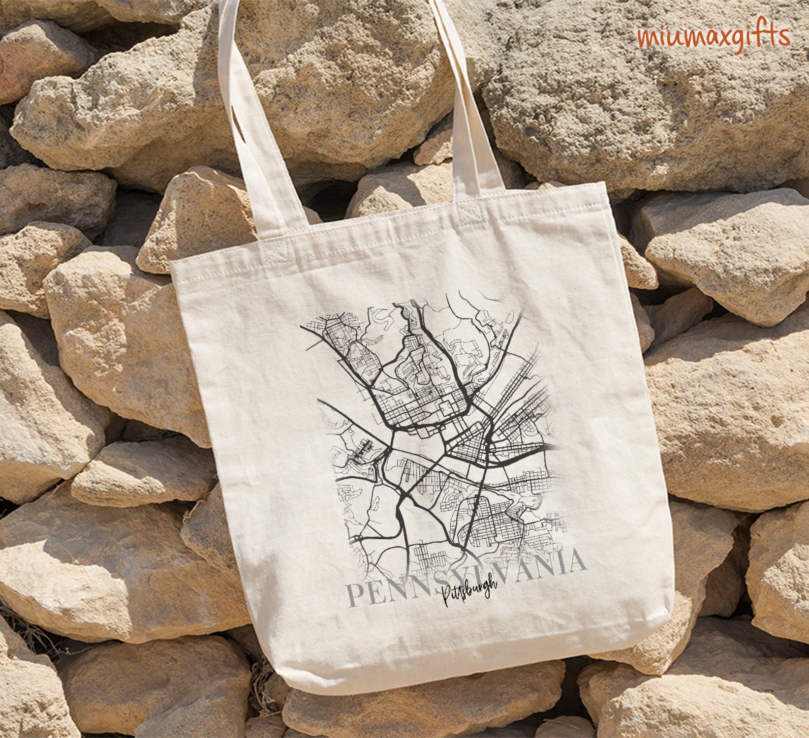 Pittsburgh, Pennsylvania, USA City Map Tote Bag, Pittsburgh Map Bag, Pittsburgh Map Tote, Basic Tote Bag, Shopping Bag, Canvas Tote Bag