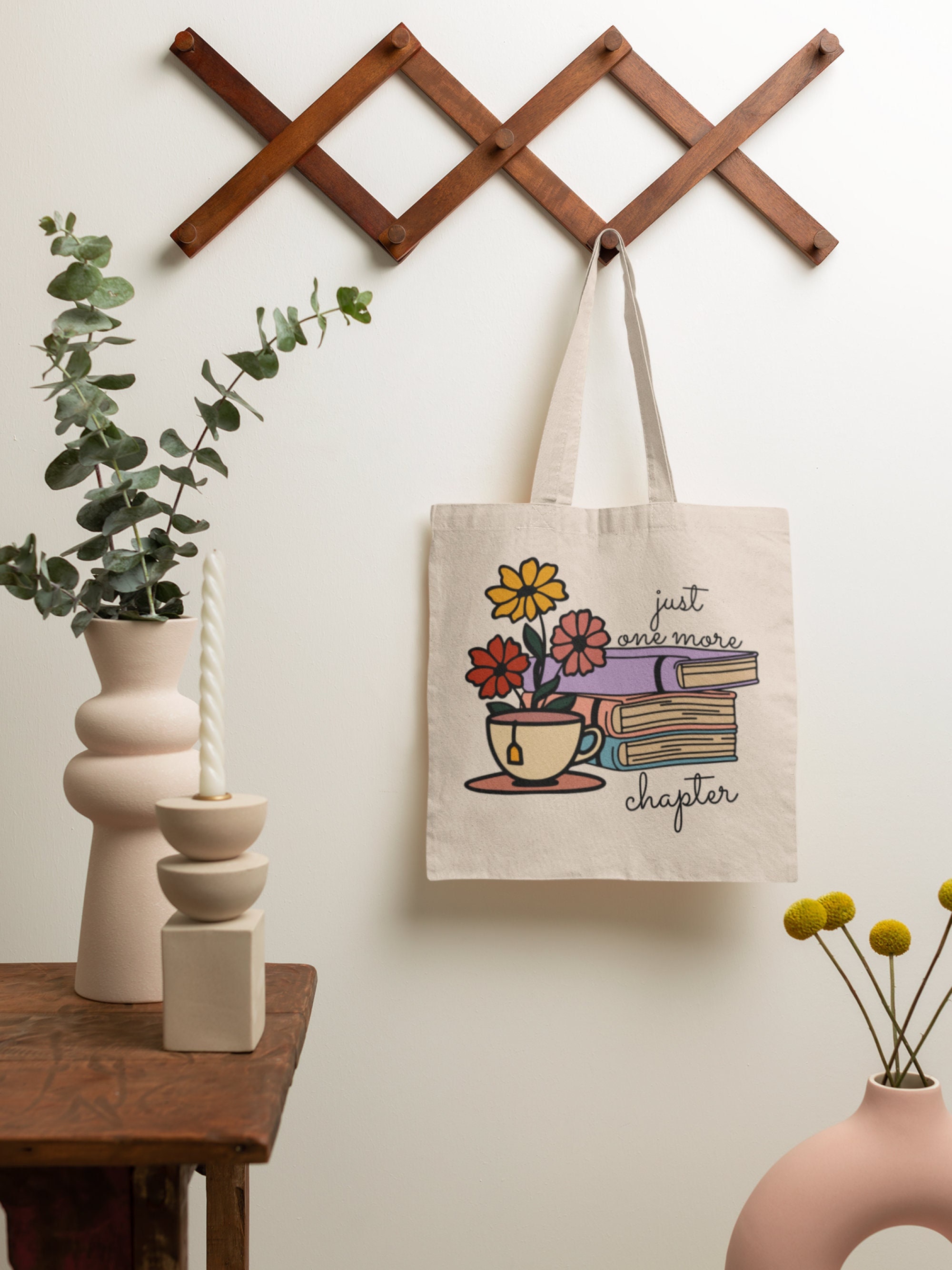 Flower Tea Book Canvas Tote Bag | Student Tote | Vintage Tote Bag | Boho Tote Bag | Sustainable Bag | Shopping Bag | School Bag | Gift Bag